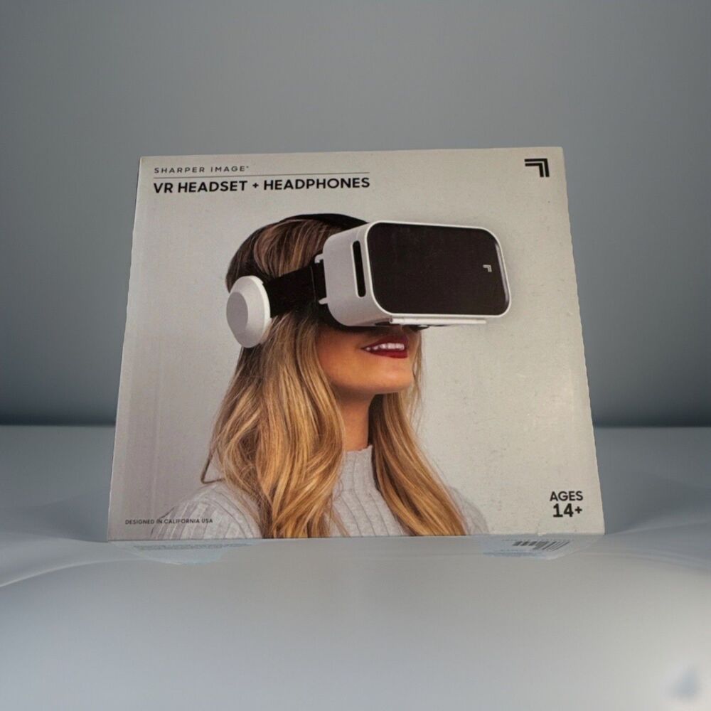 Sharper Image VR Headset + Headphones, Built-In Headphones, 5.5" Max, White/Bla…